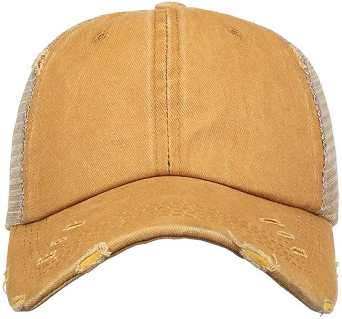 Hat, Ponytail Baseball Cap - Yellow