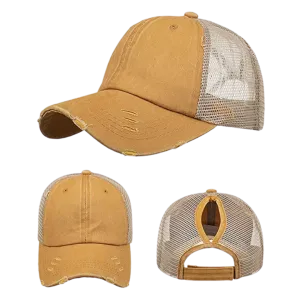 Hat, Ponytail Baseball Cap - Yellow