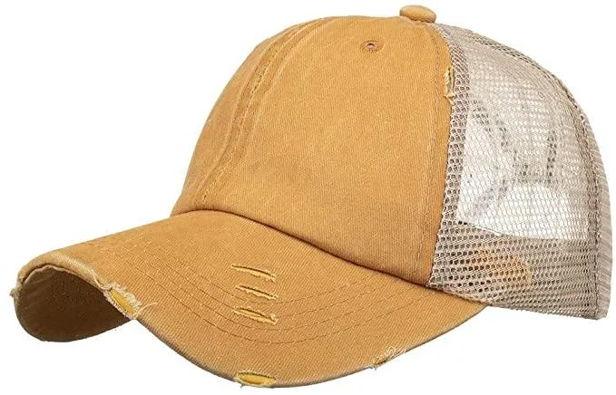 Hat, Ponytail Baseball Cap - Yellow