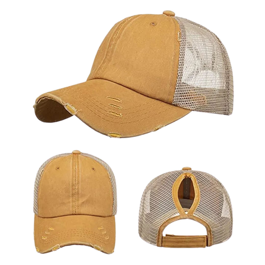 Hat, Ponytail Baseball Cap - Yellow