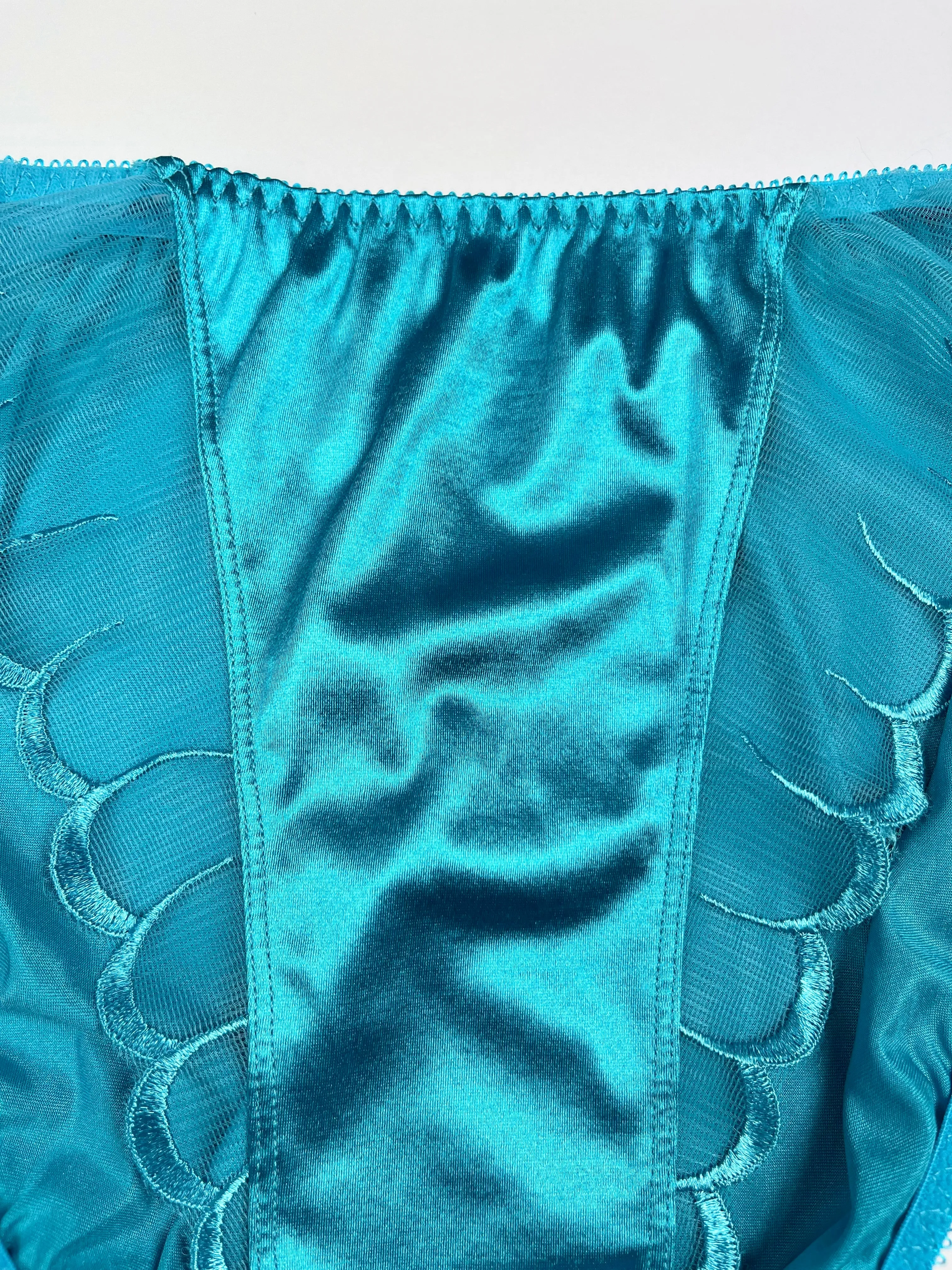High Leg Satin Panty Mesh Accents