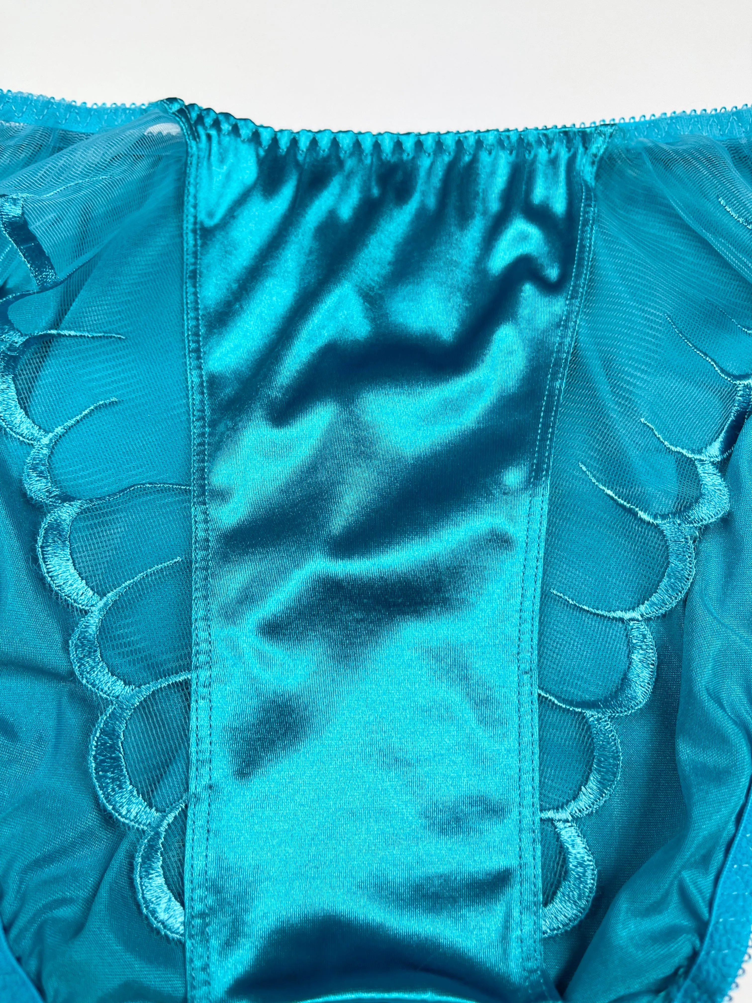High Leg Satin Panty Mesh Accents