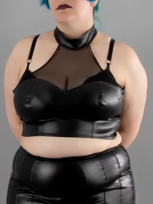 High Neck Vegan Leather Crop Top