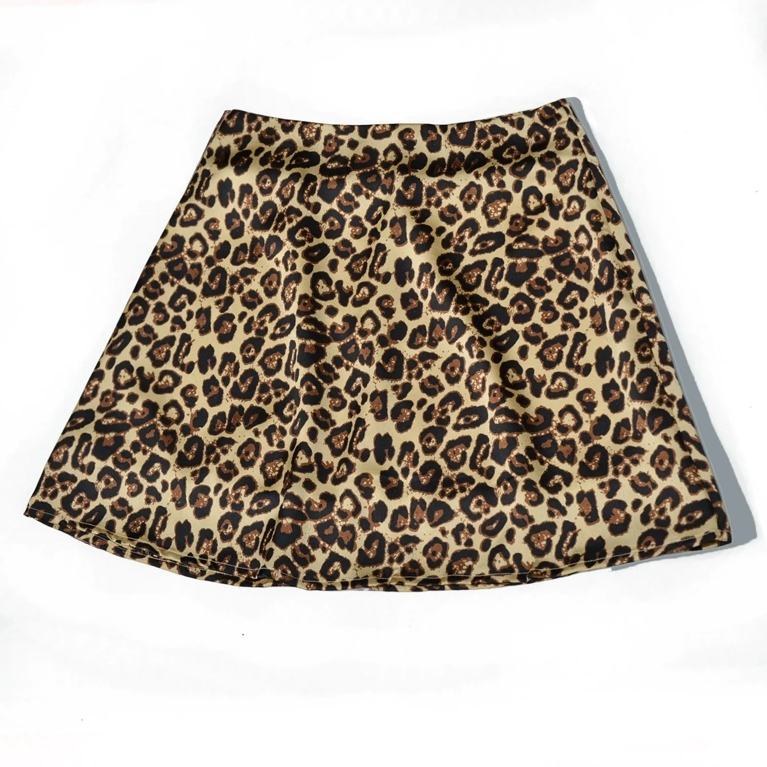 High Waist Mini Skirt with Casual Ditsy Floral Print in Satin Fabric