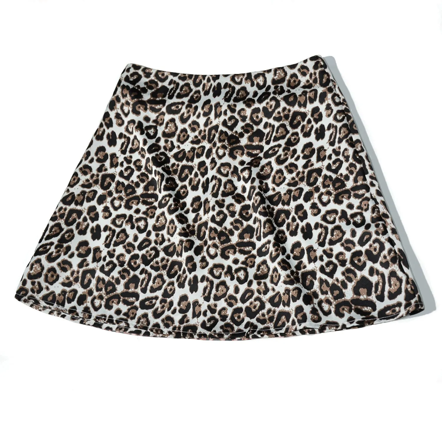 High Waist Mini Skirt with Casual Ditsy Floral Print in Satin Fabric