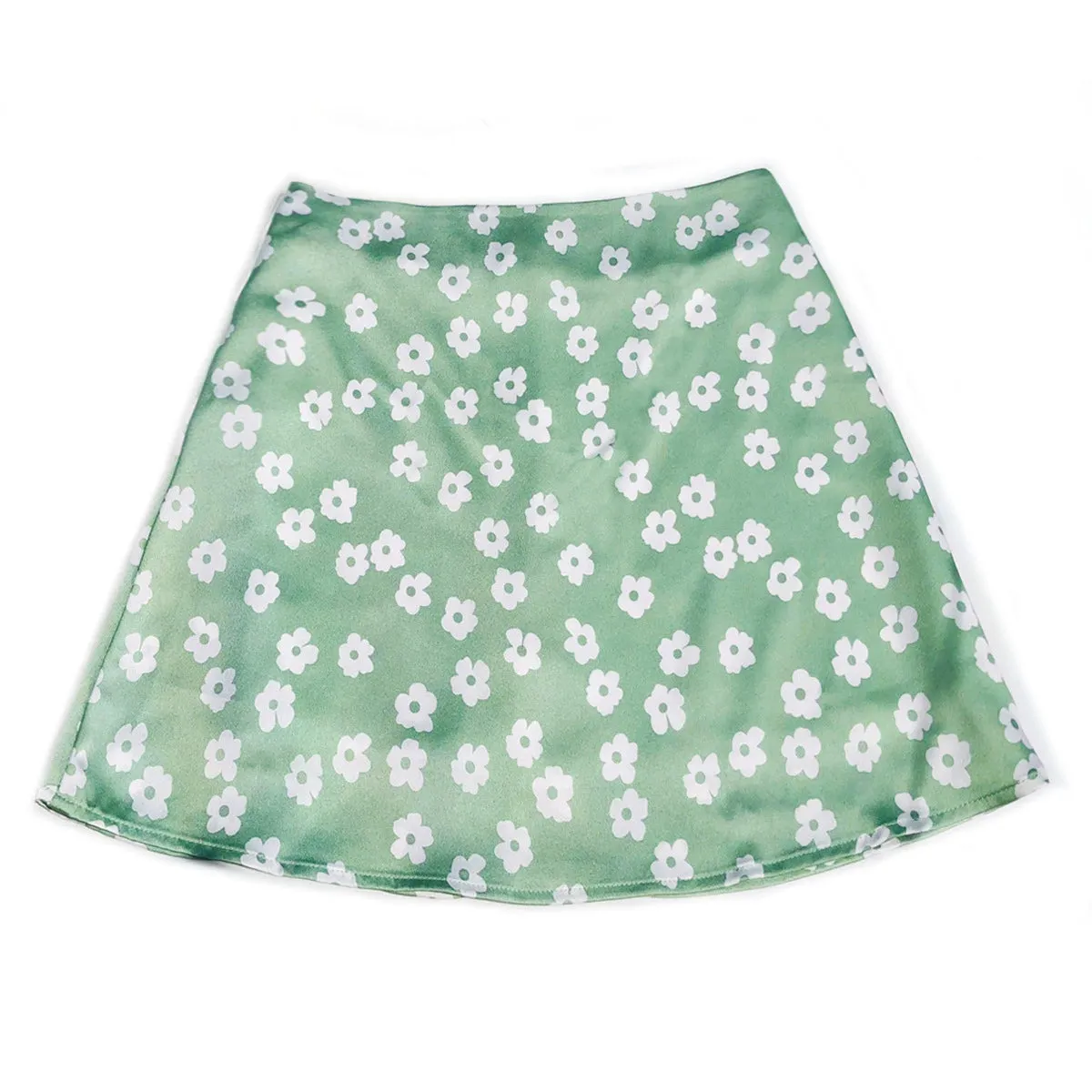 High Waist Mini Skirt with Casual Ditsy Floral Print in Satin Fabric