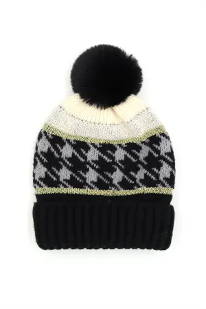 HOUNDSTOOTH BEANIE W/ POMPOM