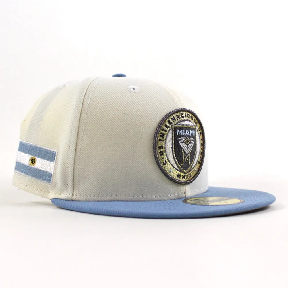 Inter Miami CF Argentina Flag New Era 59Fifty Fitted Hat (Chrome White Sky Blue Gray Under Brim)