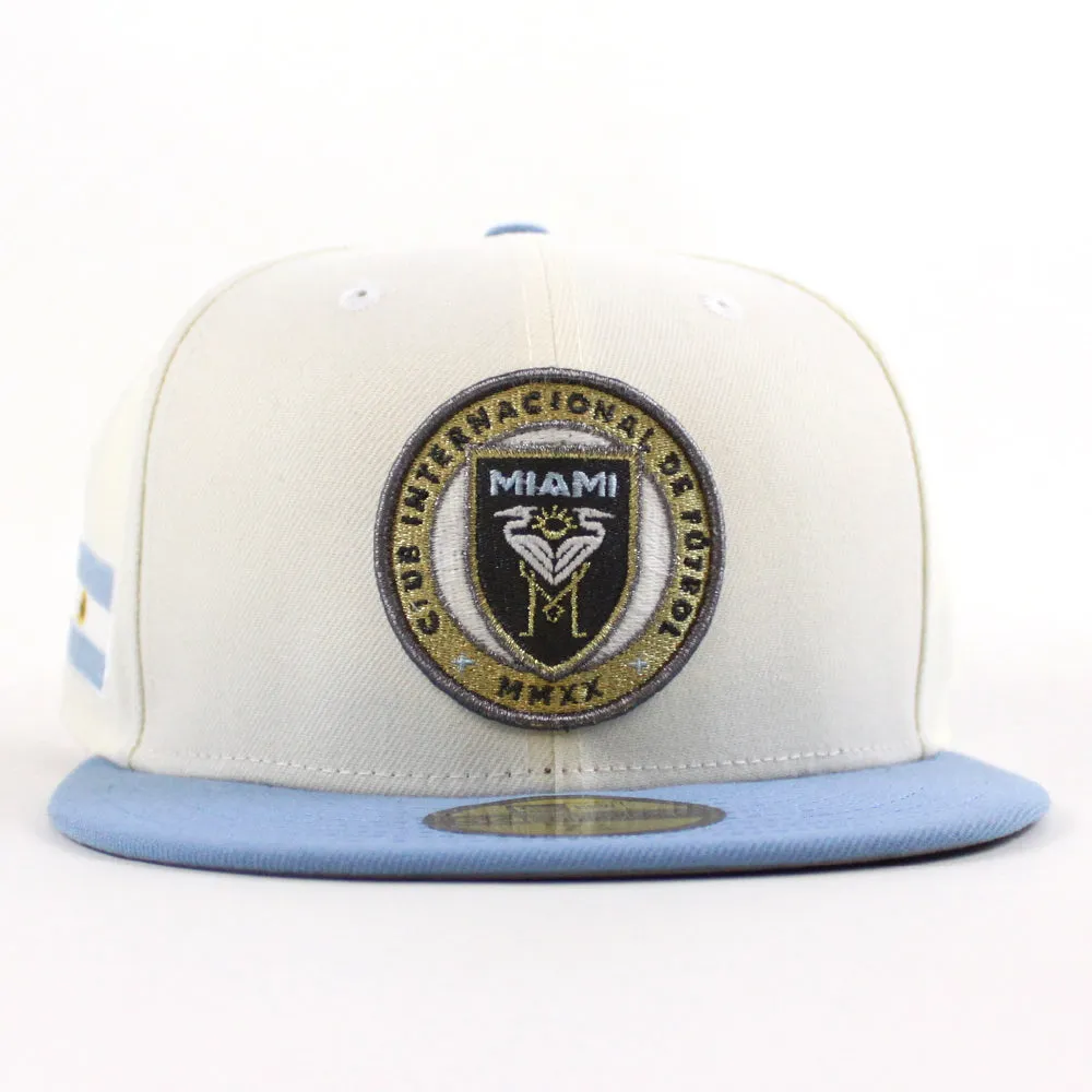 Inter Miami CF Argentina Flag New Era 59Fifty Fitted Hat (Chrome White Sky Blue Gray Under Brim)