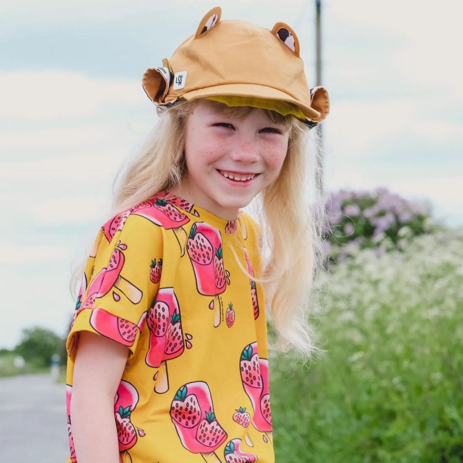 Kids Cub hat with neck flap: Cinnamon