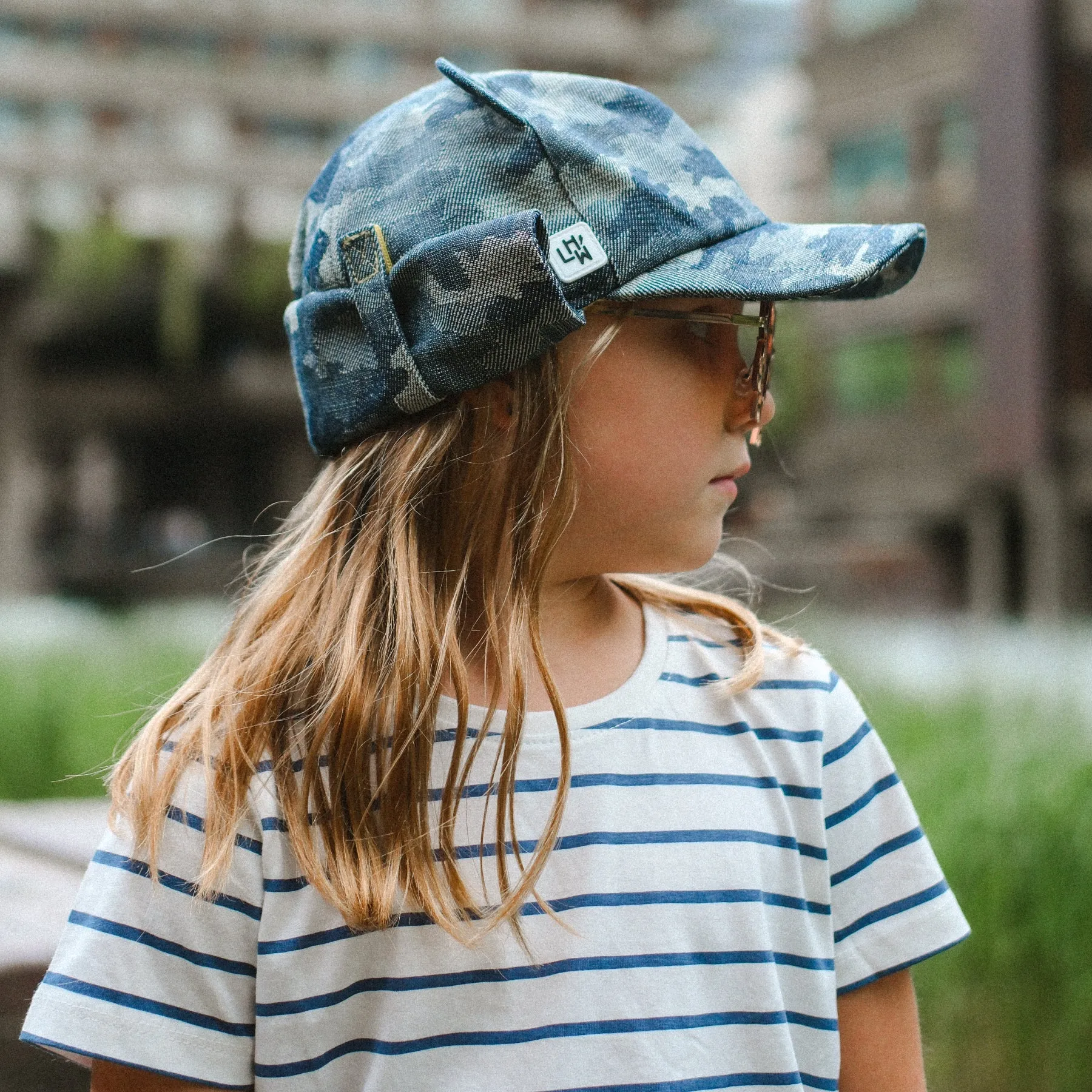 Kids Cub hat with neck flap: Denim Camo