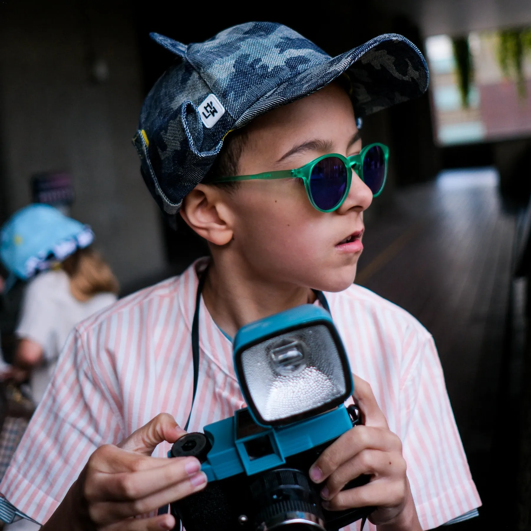 Kids Cub hat with neck flap: Denim Camo
