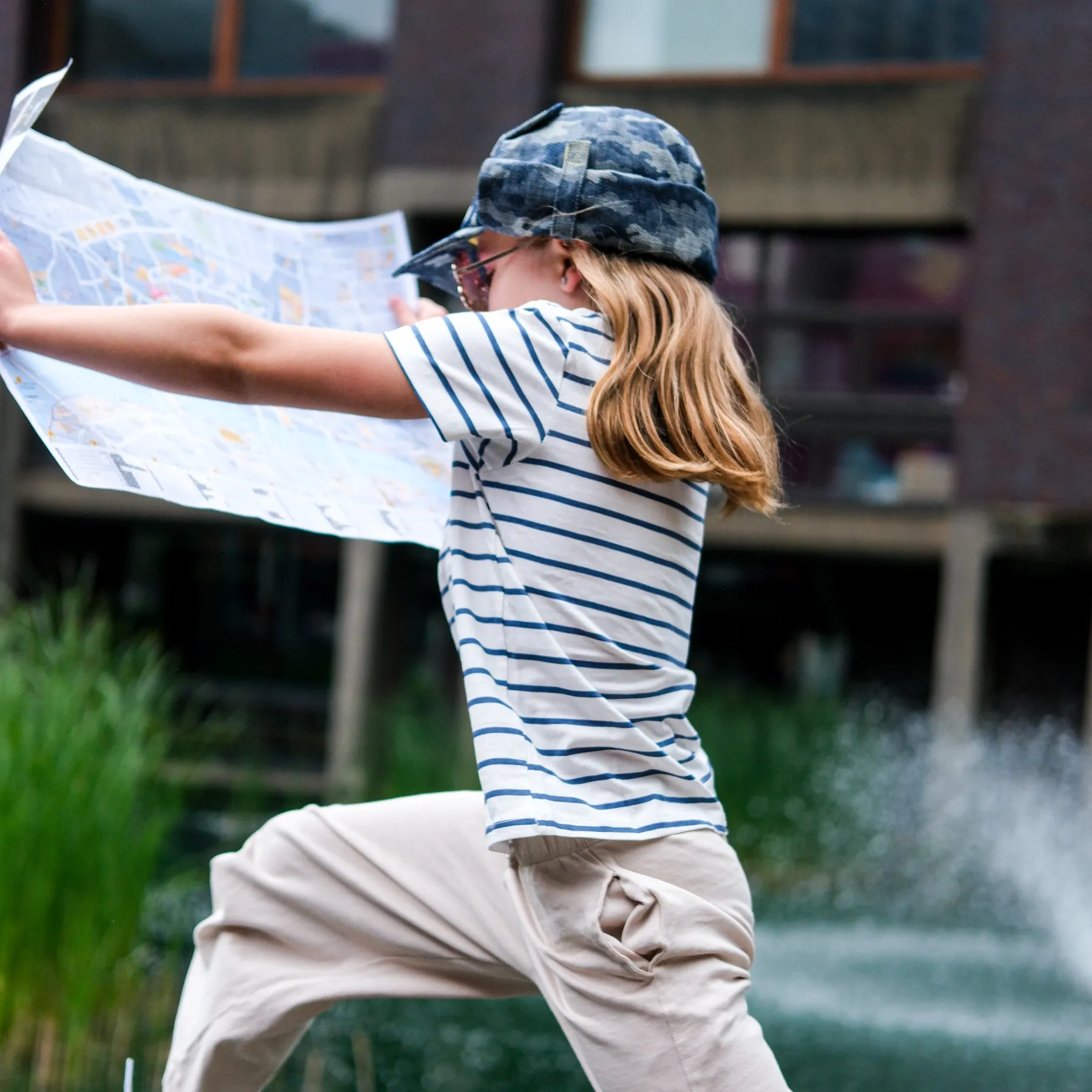 Kids Cub hat with neck flap: Denim Camo