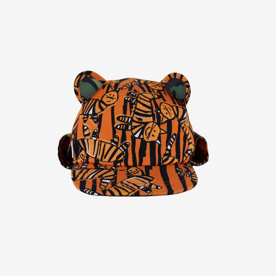 Kids Cub sun hat with neck flap: Tiger King