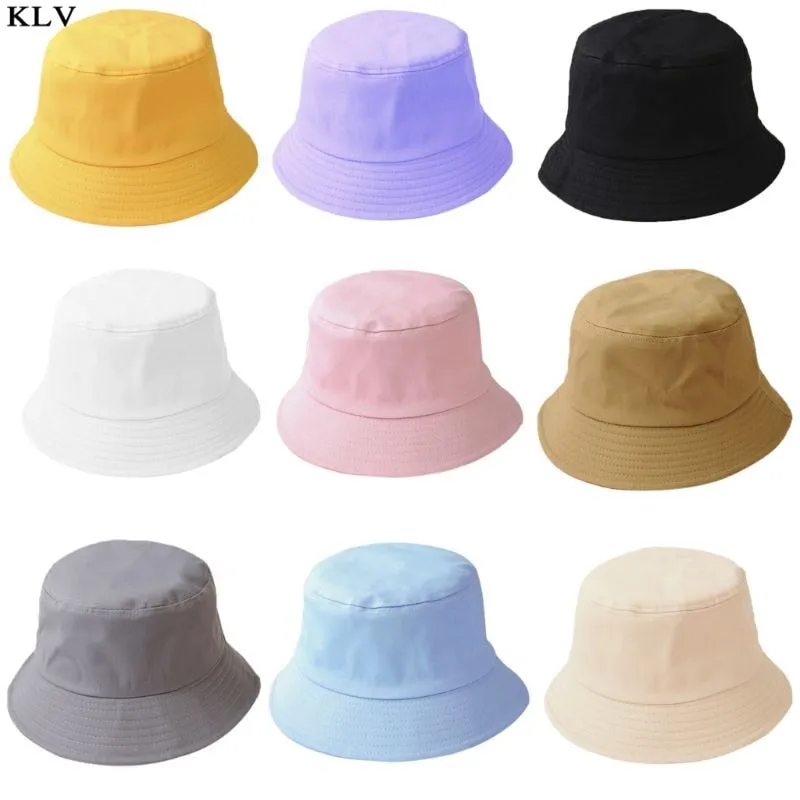 Korean Adult Kids Summer Foldable Bucket Hat Solid Color Hip Hop