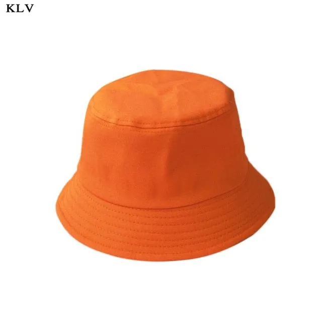 Korean Adult Kids Summer Foldable Bucket Hat Solid Color Hip Hop