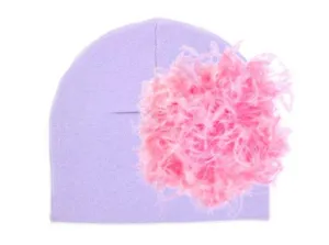 Lavender Cotton Hat with Candy Pink Large Curly Marabou