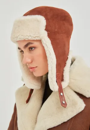 Logan Unisex Shearling Aviator Winter Hat - Whiskey