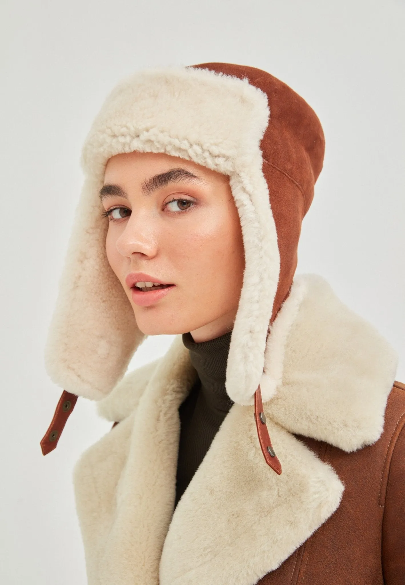 Logan Unisex Shearling Aviator Winter Hat - Whiskey