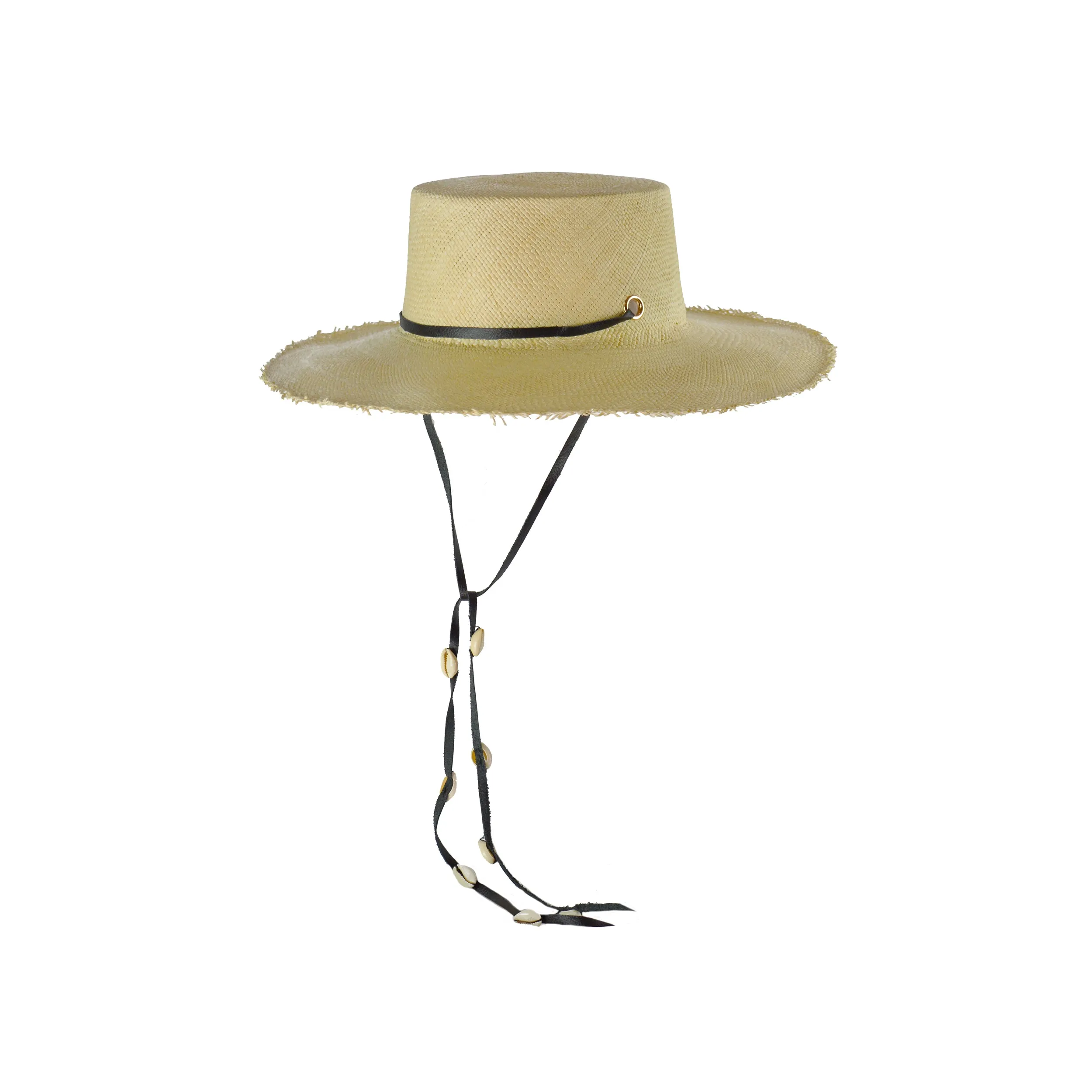 Long Brim Cordovan Hat with Leather & Seashells Band