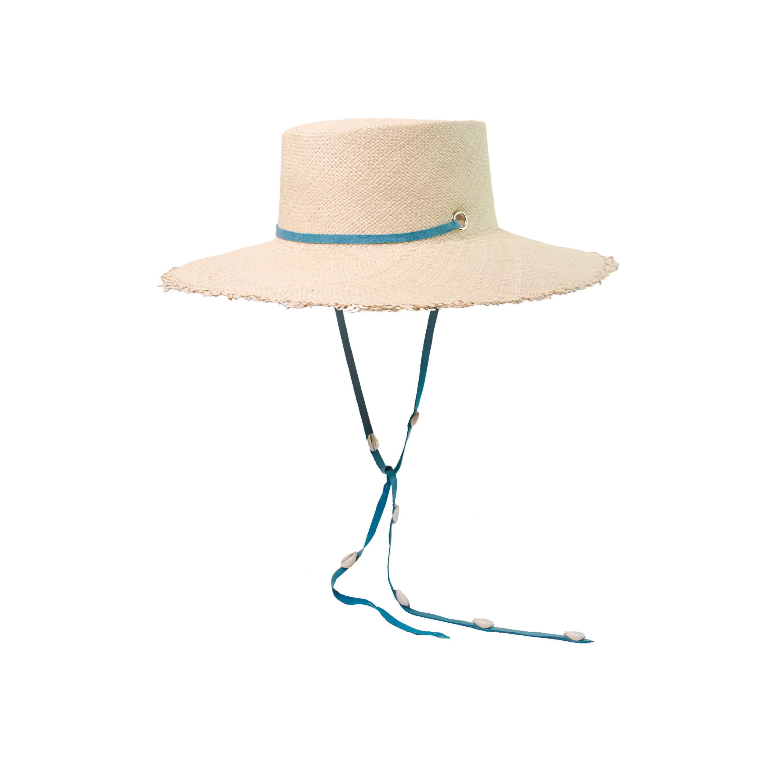 Long Brim Cordovan Hat with Leather & Seashells Band