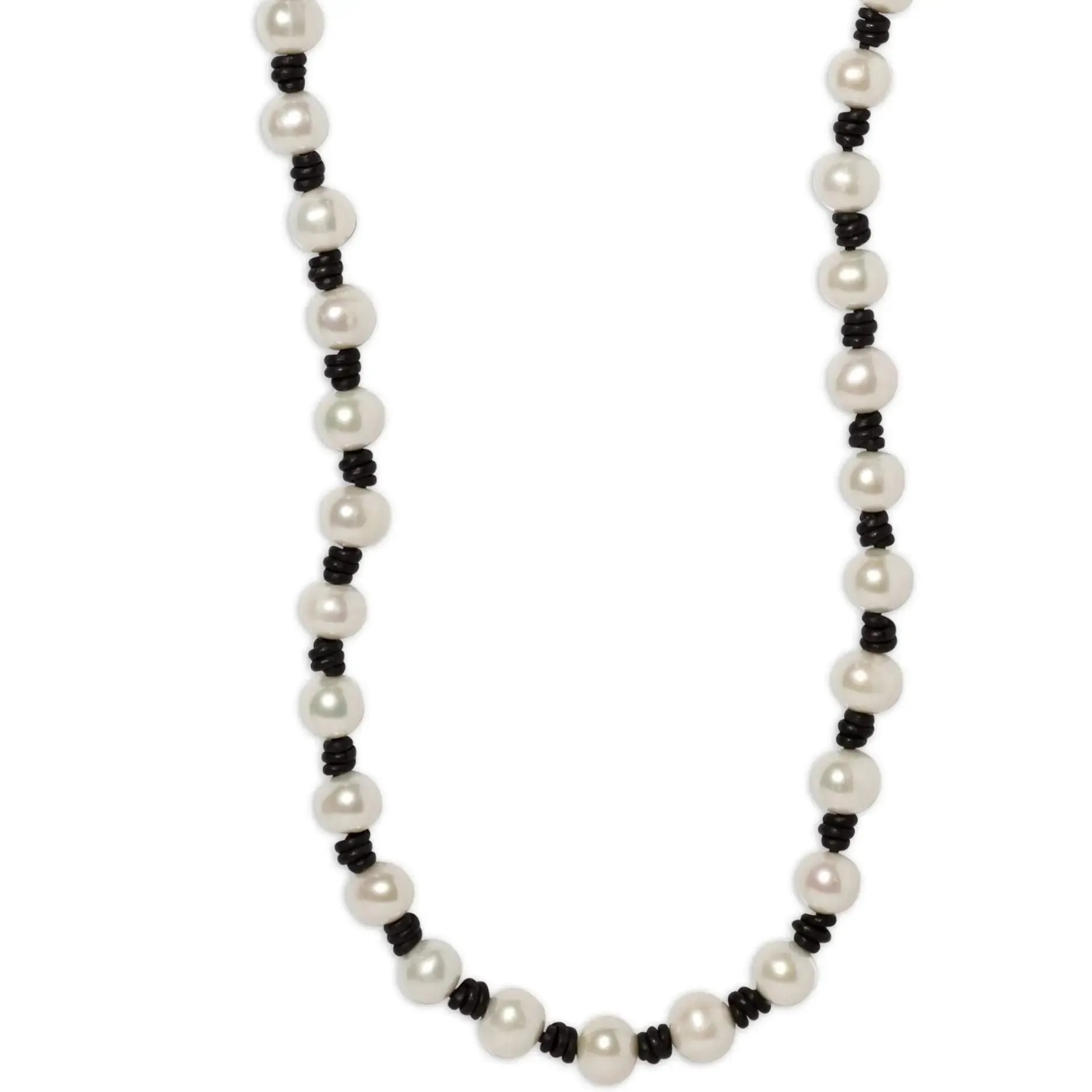 Long Knotted 12-14MM Pearl and Leather Necklace w/ Tail