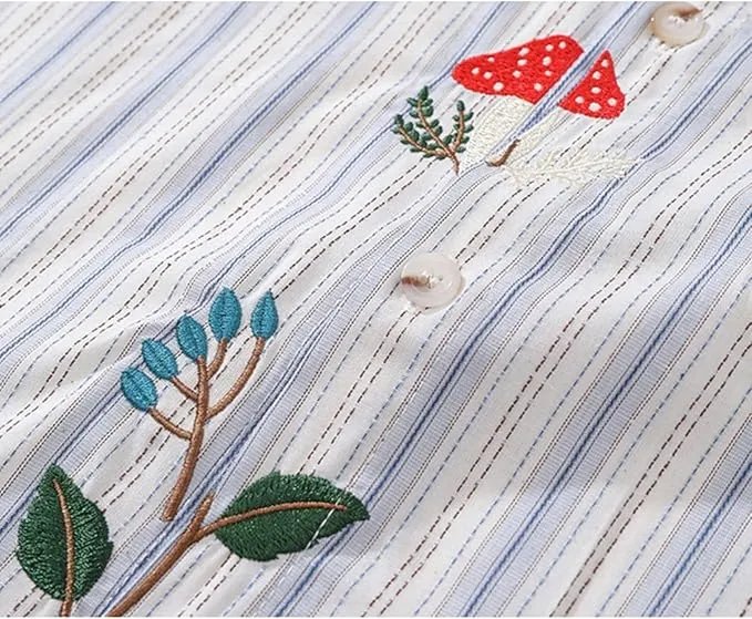 NEW GUREITOJP Men's Striped Shirt, Short Sleeve Shirt, Embroidered Decoration, Casual Shirt, Thin, Lightweight, Fold-Down Collar, Summer Clothes, Shirt Jacket, Sun Protection, Chest Pocket, Quick Drying, Sz M, Retails $50