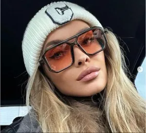 New Jollyholla Double Bridge Aviator For Women Men Vintage Gradient Fashion Sun Shades For Driving Beach Party fashion glasses, pink lens