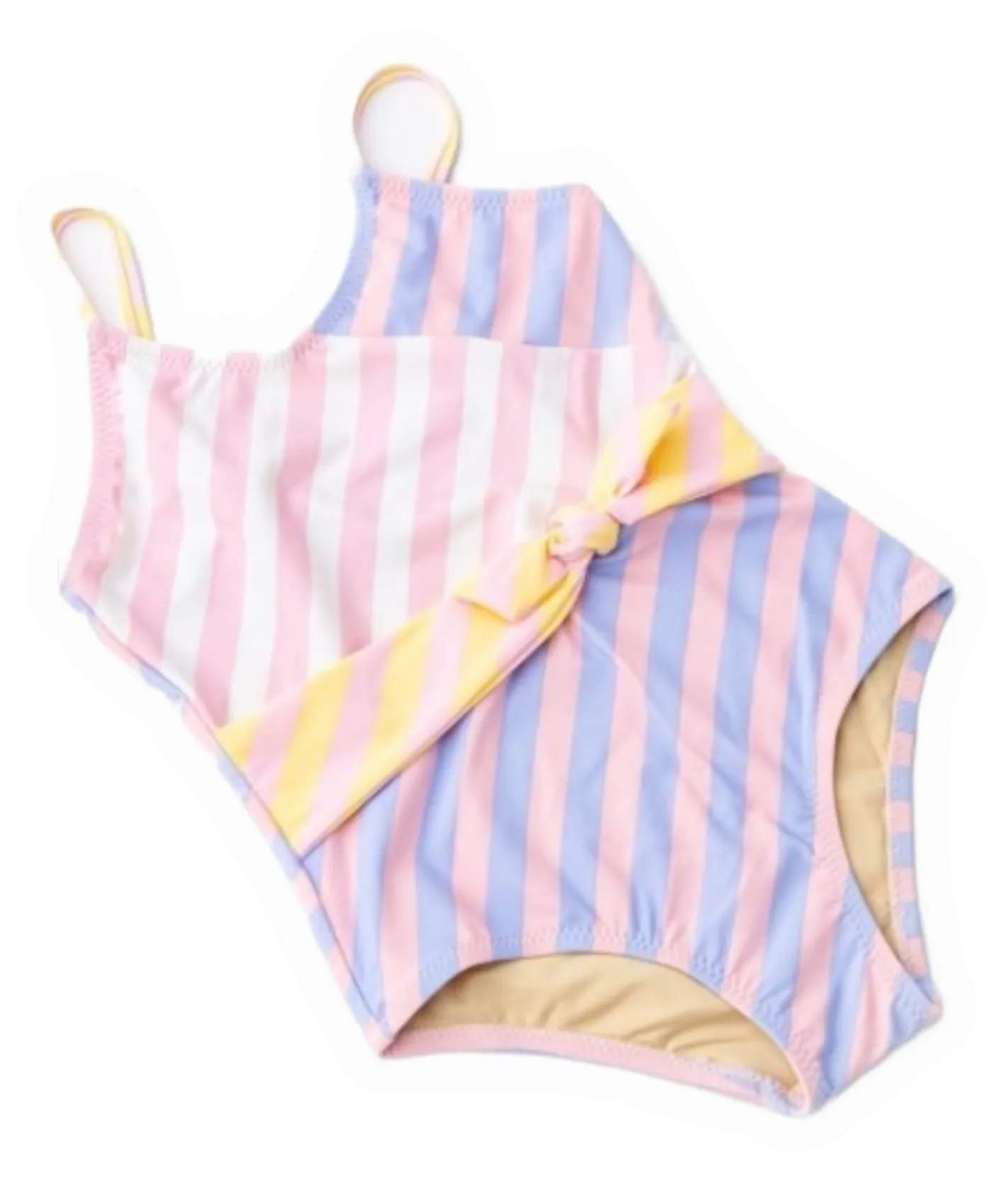 Pastel Stripe 1PC Faux Wrap Swimsuit