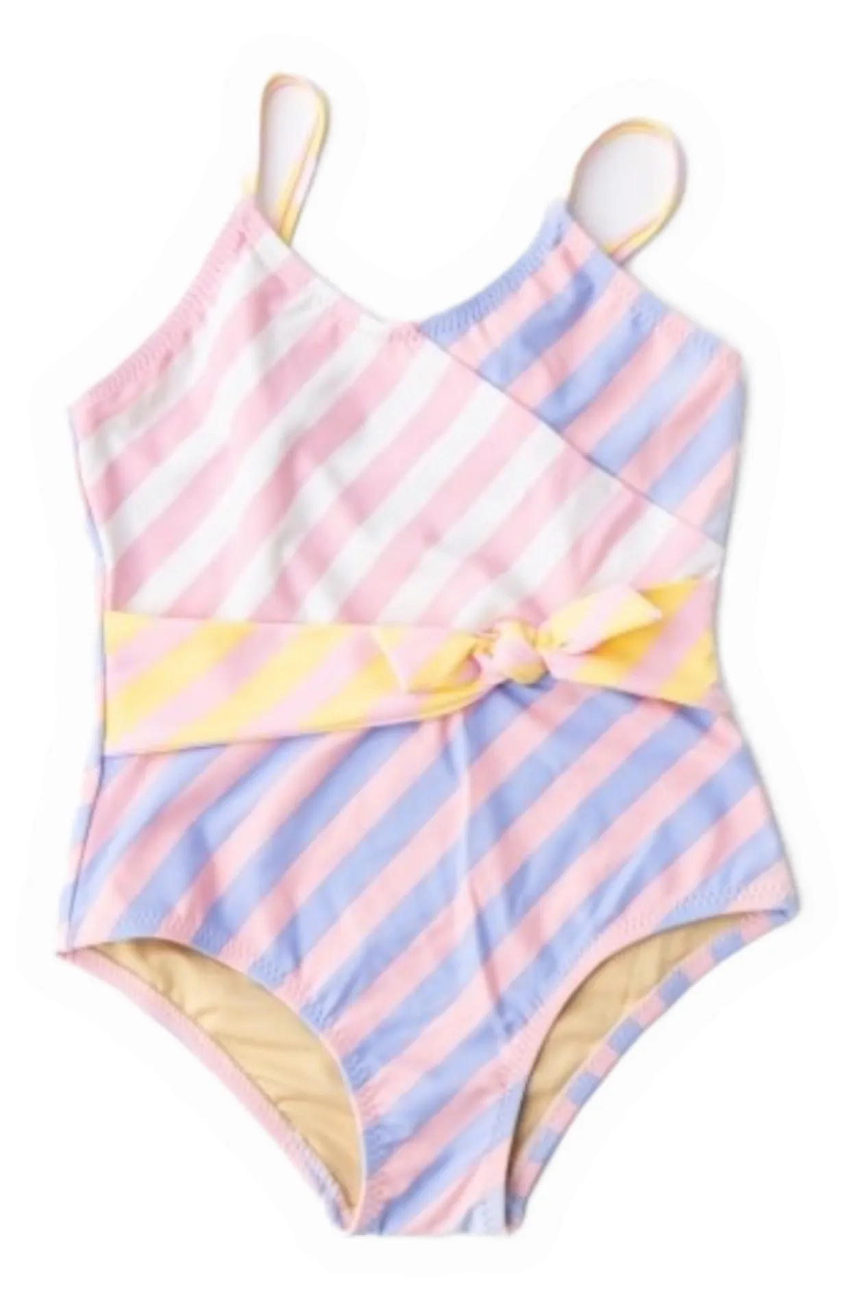 Pastel Stripe 1PC Faux Wrap Swimsuit