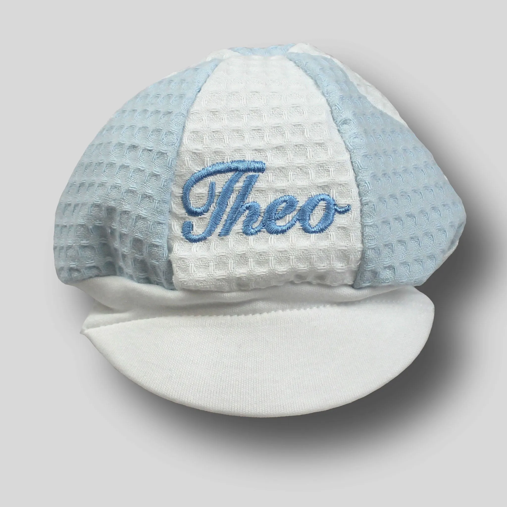 Personalised Baby Baker Hat - White & Blue