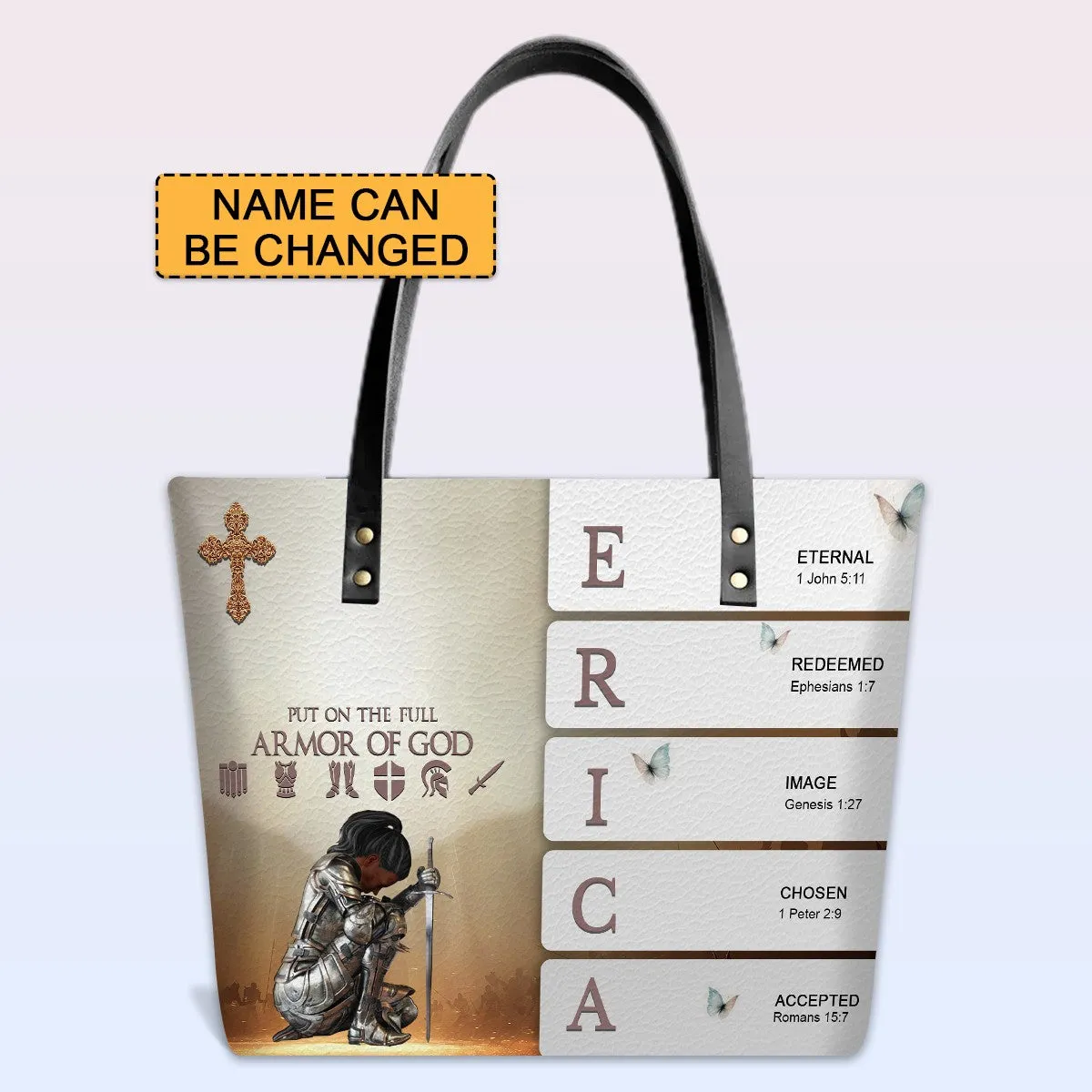 Personalized Leather Tote Bag with Bible Verses – Custom Name and Skintone – Uncover the sacred meaning of your name | CHRISTIANARTBAG Leather TOTE Bag