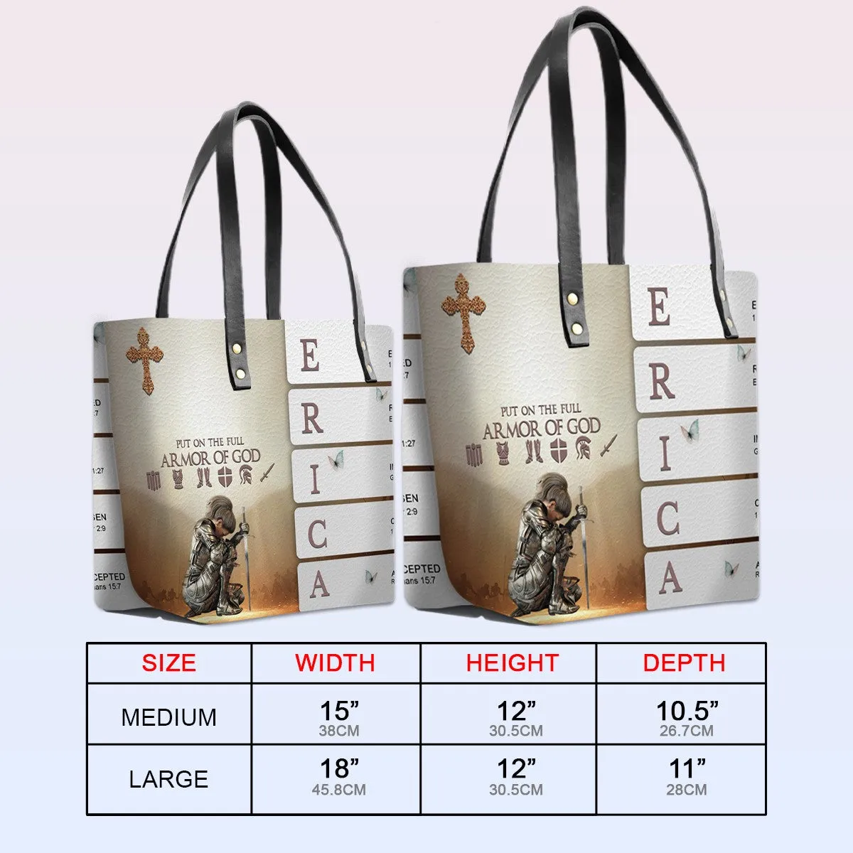 Personalized Leather Tote Bag with Bible Verses – Custom Name and Skintone – Uncover the sacred meaning of your name | CHRISTIANARTBAG Leather TOTE Bag