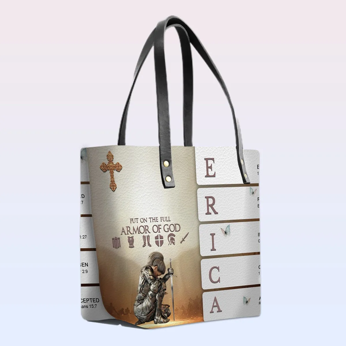 Personalized Leather Tote Bag with Bible Verses – Custom Name and Skintone – Uncover the sacred meaning of your name | CHRISTIANARTBAG Leather TOTE Bag