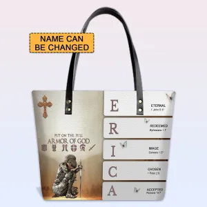 Personalized Leather Tote Bag with Bible Verses – Custom Name and Skintone – Uncover the sacred meaning of your name | CHRISTIANARTBAG Leather TOTE Bag
