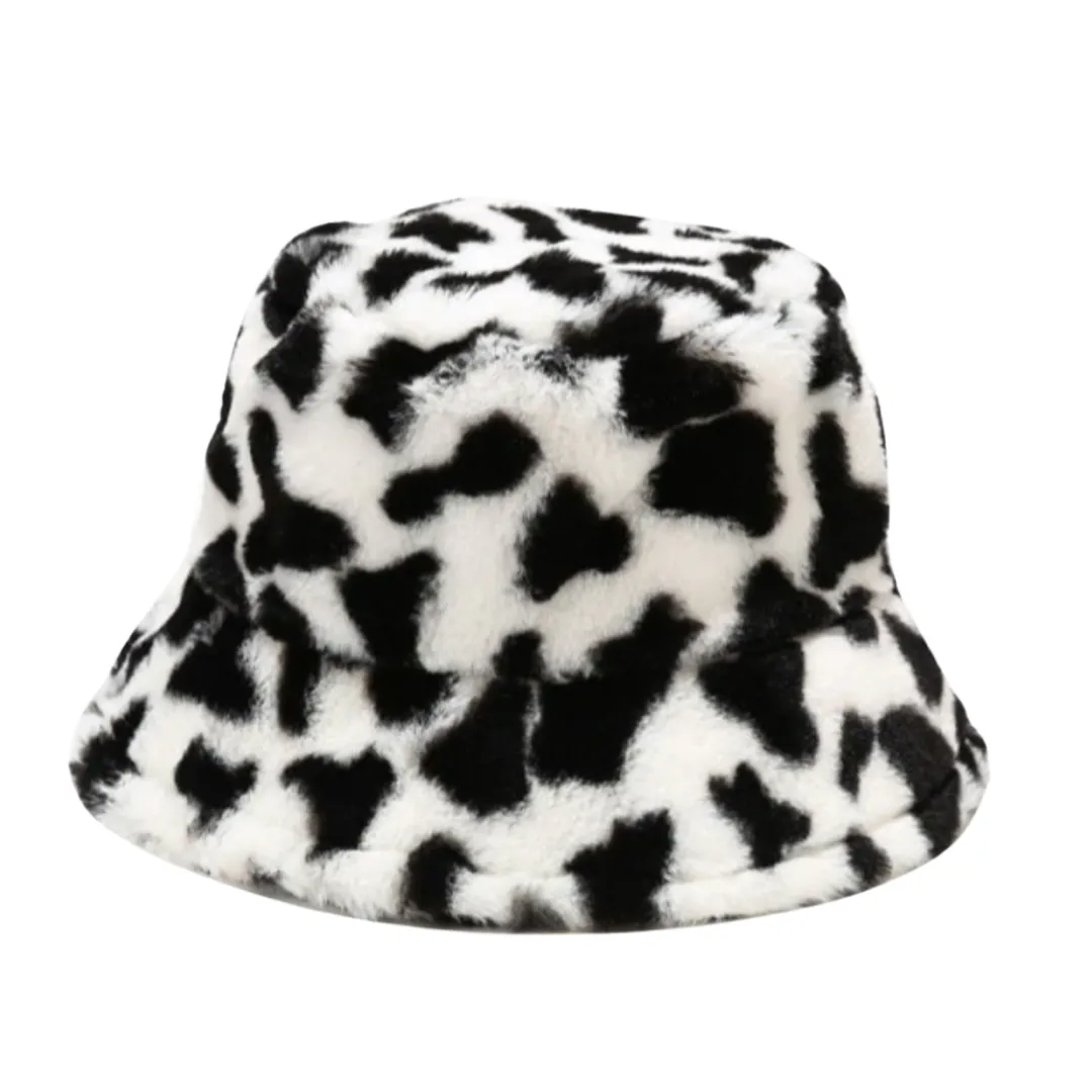 Plush Cow Print Bucket Hat