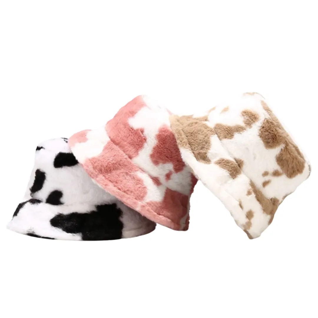 Plush Cow Print Bucket Hat