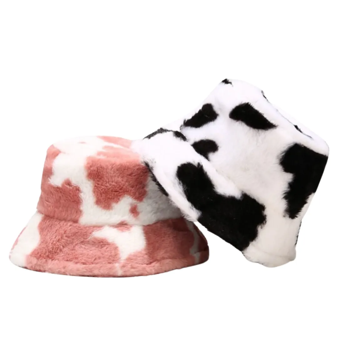 Plush Cow Print Bucket Hat