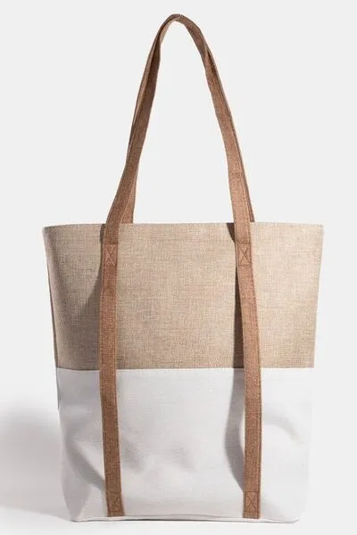 Poolside Two Tone Hat Carrier Canvas Tote Bag in Ivory and Khaki