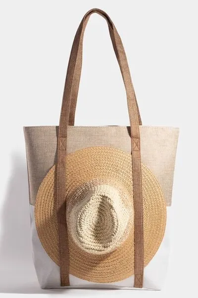 Poolside Two Tone Hat Carrier Canvas Tote Bag in Ivory and Khaki