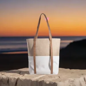 Poolside Two Tone Hat Carrier Canvas Tote Bag in Ivory and Khaki