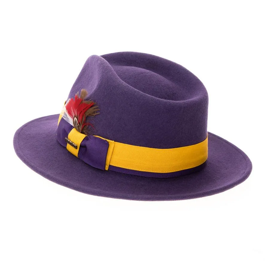 Purple & Gold Grayson Fedora 100% Australian Wool Crushable Hat