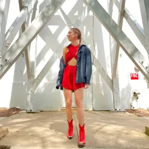 Red & Black Reversible Romper