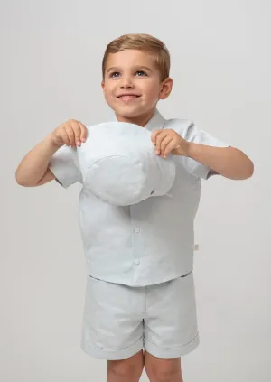 Sky Linen Shirt & Shorts Set With Hat
