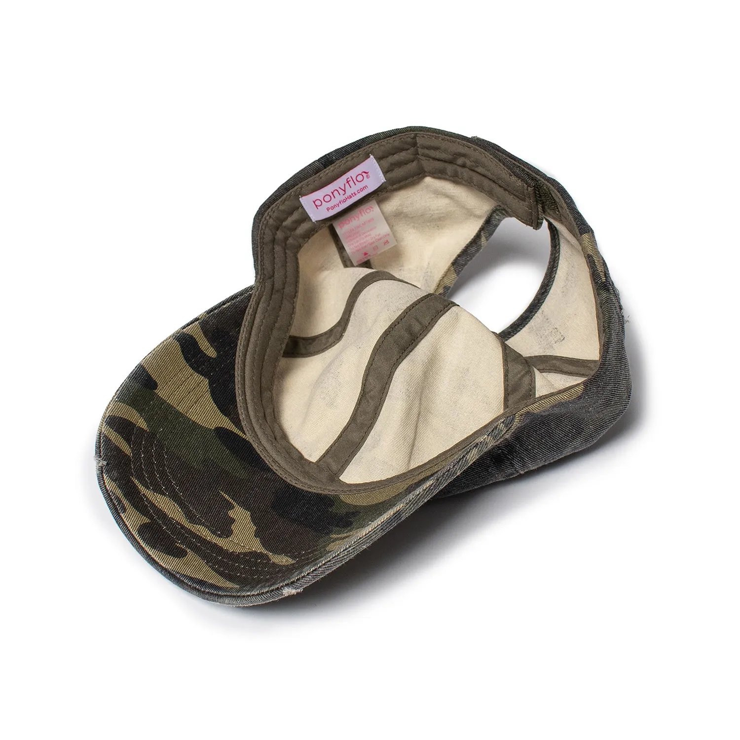 Stephanie Distressed Camo Ponyflo® Cap