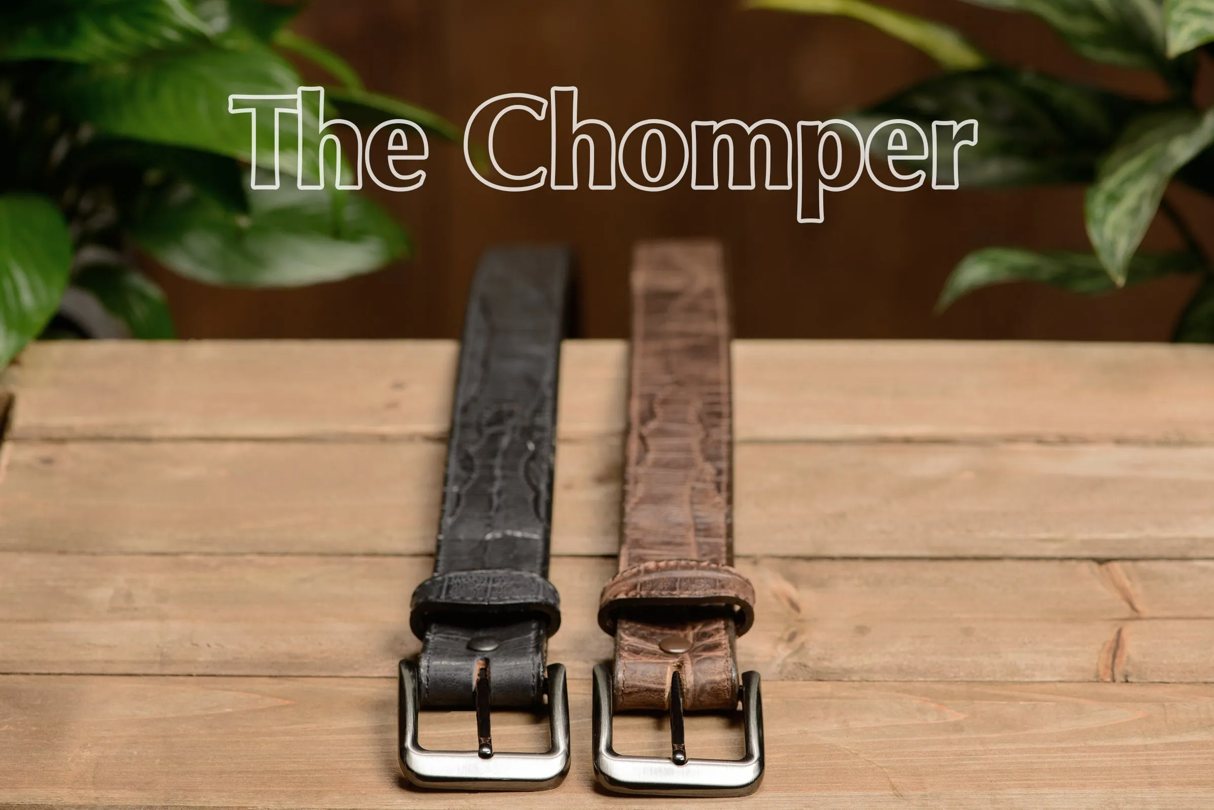 The Chomper: Men's Brown Stitched Alligator Design Leather Belt 1.50"