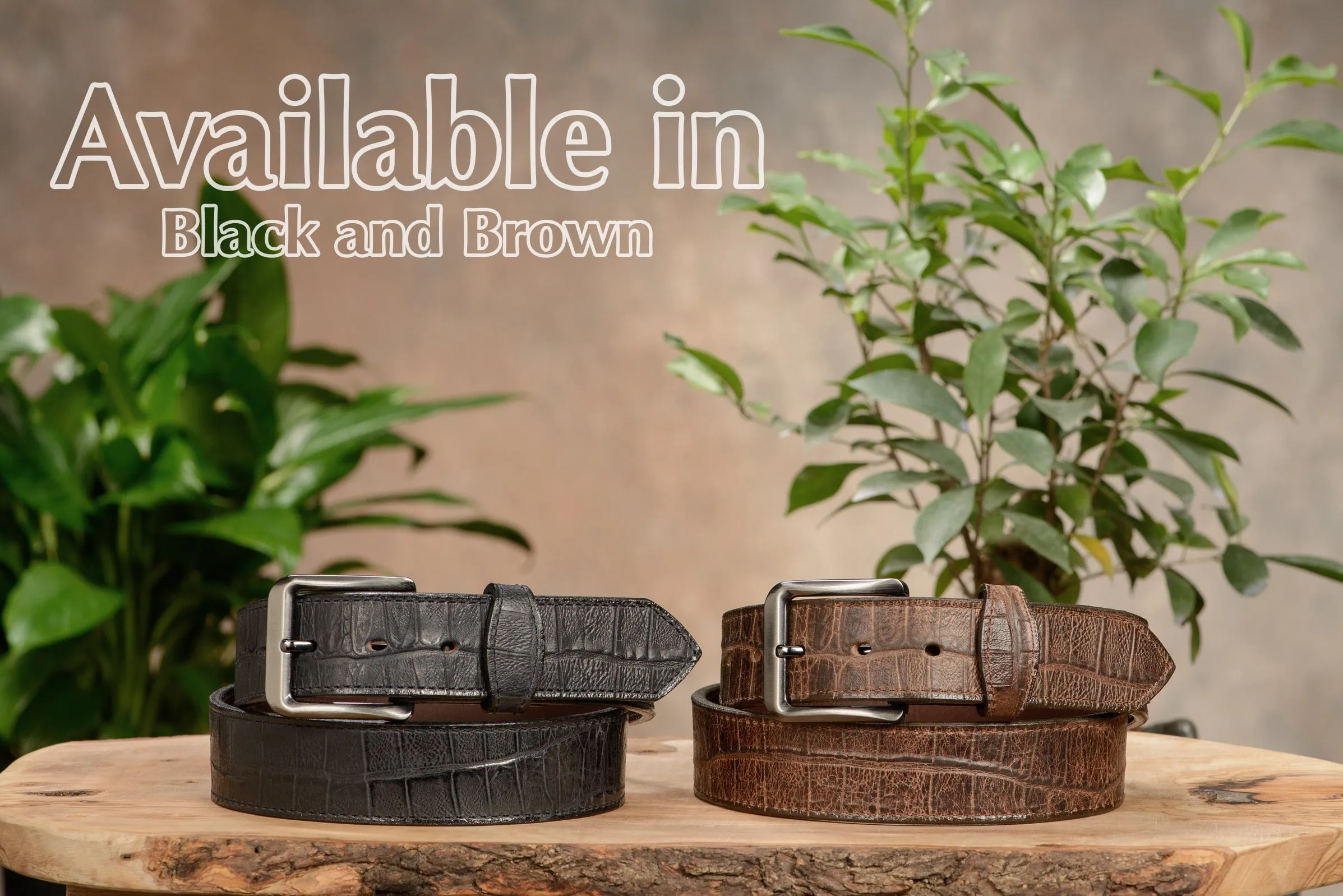 The Chomper: Men's Brown Stitched Alligator Design Leather Belt 1.50"