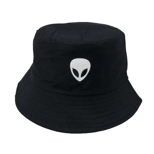 Unisex Embroidered Alien Foldable Bucket Hat Beach Sun Hat Street Headwear Fisherman Outdoor Cap Men and Woman Hat