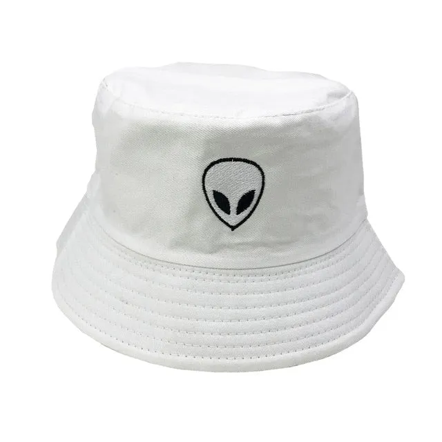 Unisex Embroidered Alien Foldable Bucket Hat Beach Sun Hat Street Headwear Fisherman Outdoor Cap Men and Woman Hat