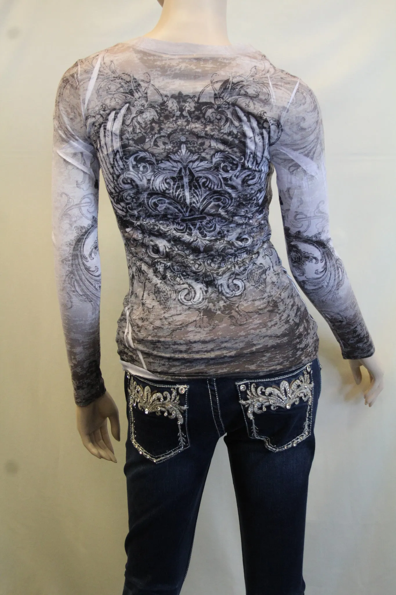 Vocal | Embellished Long Sleeve with Fleur De Lis Top